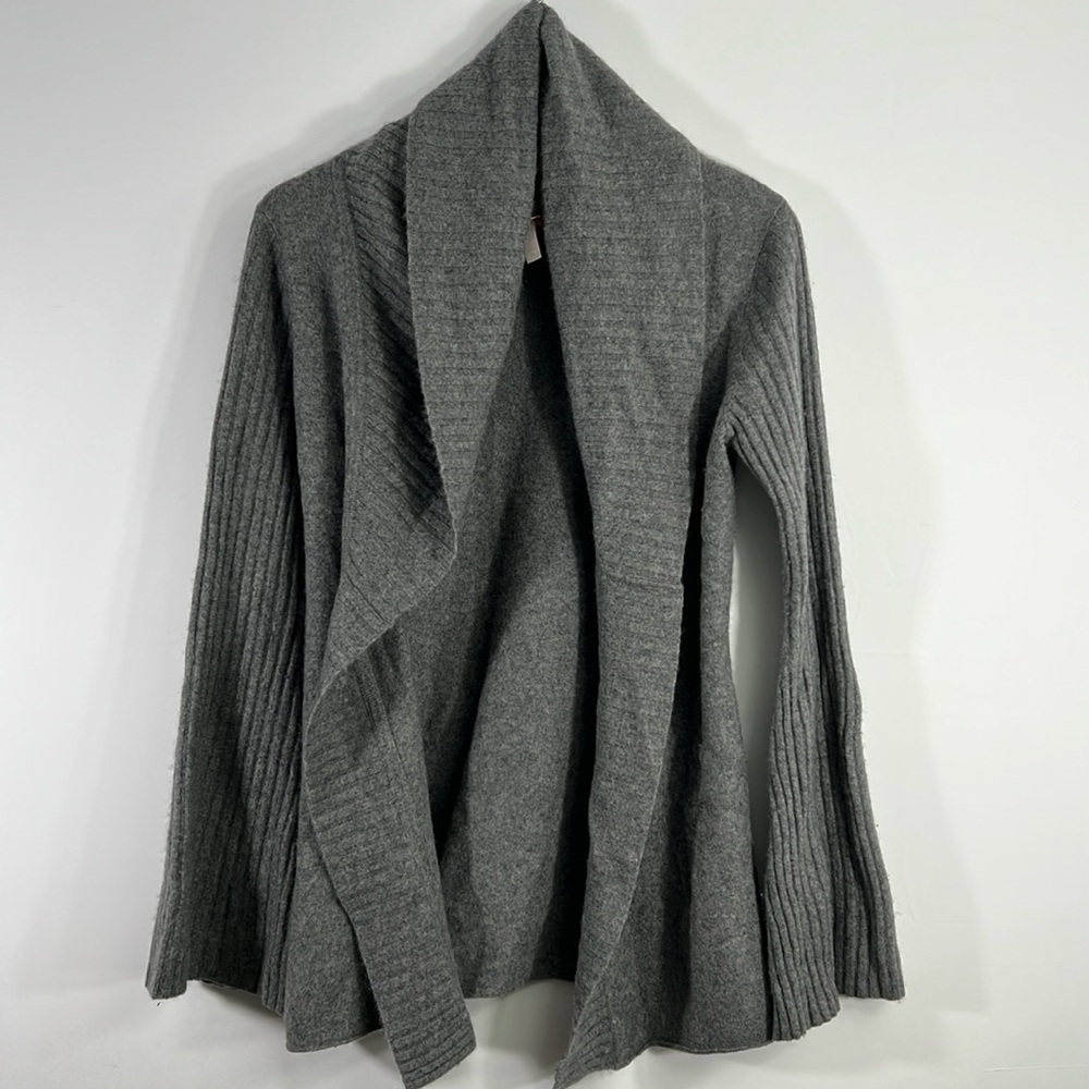 Aqua M 100% Cashmere Gray Bell Sleeve Open Cardigan Long‎ Line Sweater